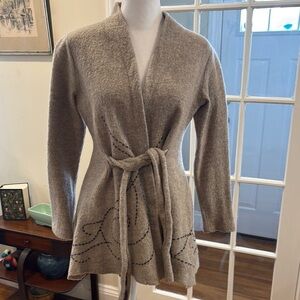 Anthropologie Rosie Neira gray wool sweater with black stitching.